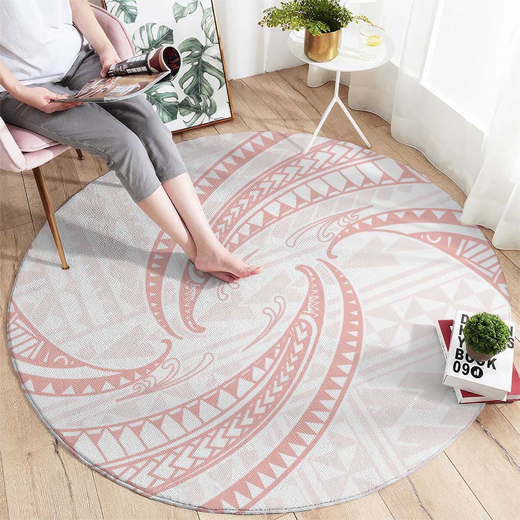 White Sunday Lotu Tamaiti Round Carpet Polynesian Wave Pastel Blush - Polynesian Pride