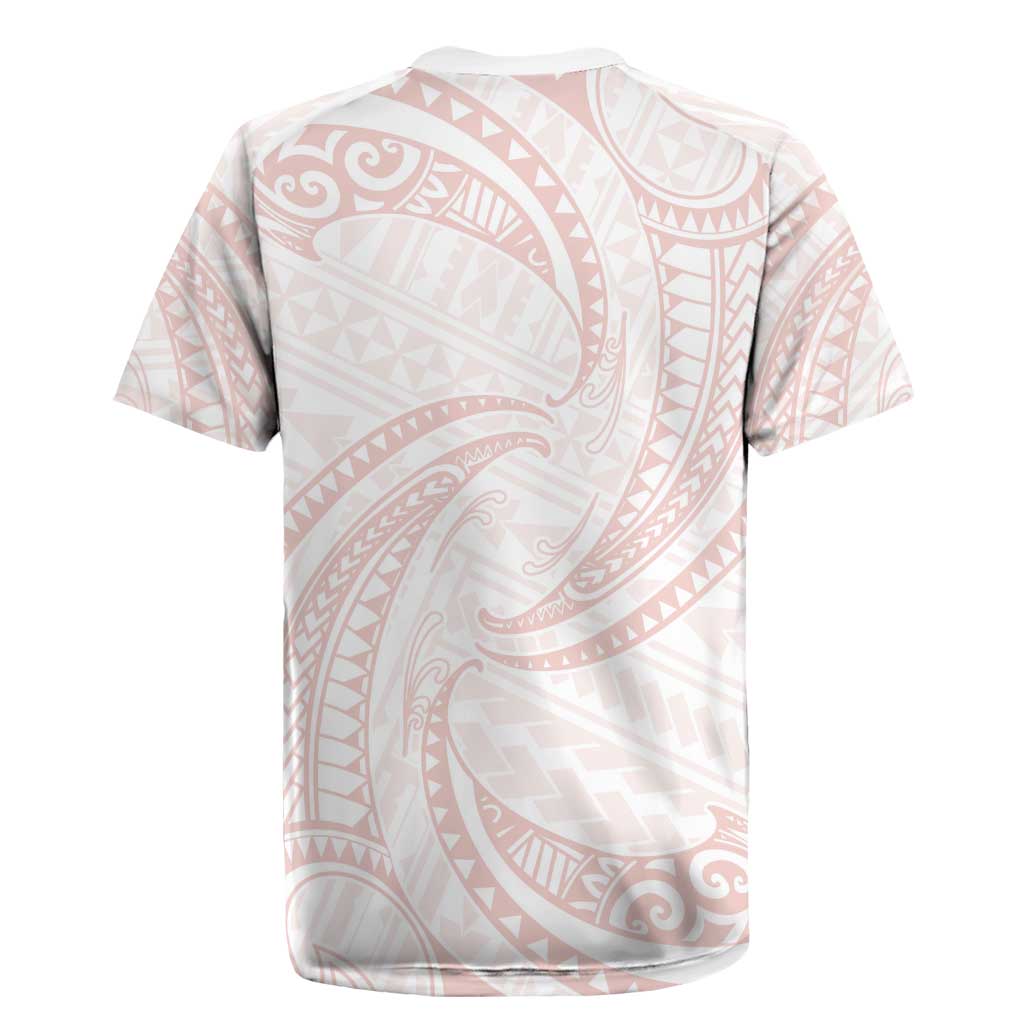 White Sunday Lotu Tamaiti Rugby Jersey Polynesian Wave Pastel Blush - Polynesian Pride