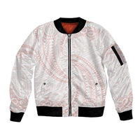 White Sunday Lotu Tamaiti Sleeve Zip Bomber Jacket Polynesian Wave Pastel Blush - Polynesian Pride