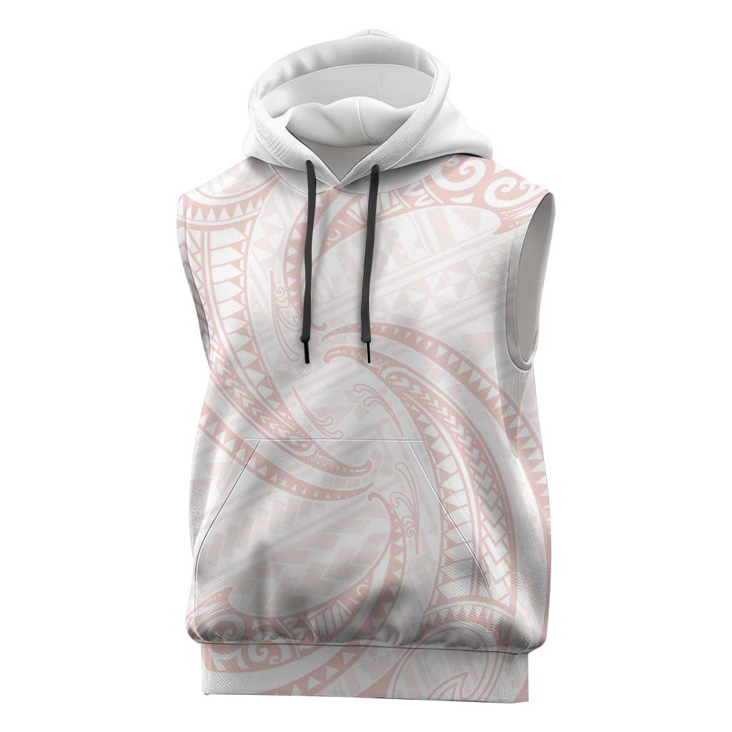 White Sunday Lotu Tamaiti Sleeveless Hoodie Polynesian Wave Pastel Blush - Polynesian Pride