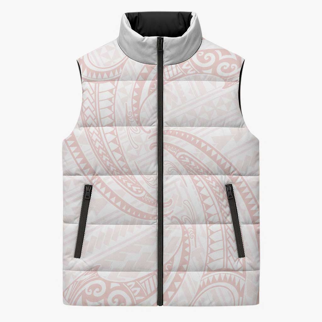 White Sunday Lotu Tamaiti Sleeveless Puffer Jacket Polynesian Wave Pastel Blush - Polynesian Pride
