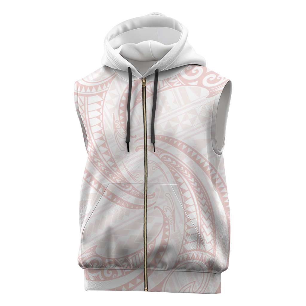White Sunday Lotu Tamaiti Sleeveless Zip Hoodie Polynesian Wave Pastel Blush - Polynesian Pride