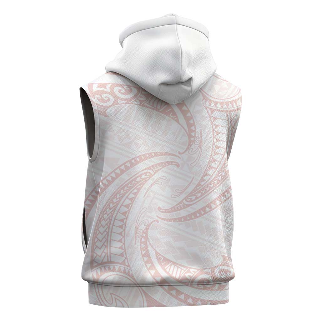 White Sunday Lotu Tamaiti Sleeveless Zip Hoodie Polynesian Wave Pastel Blush - Polynesian Pride