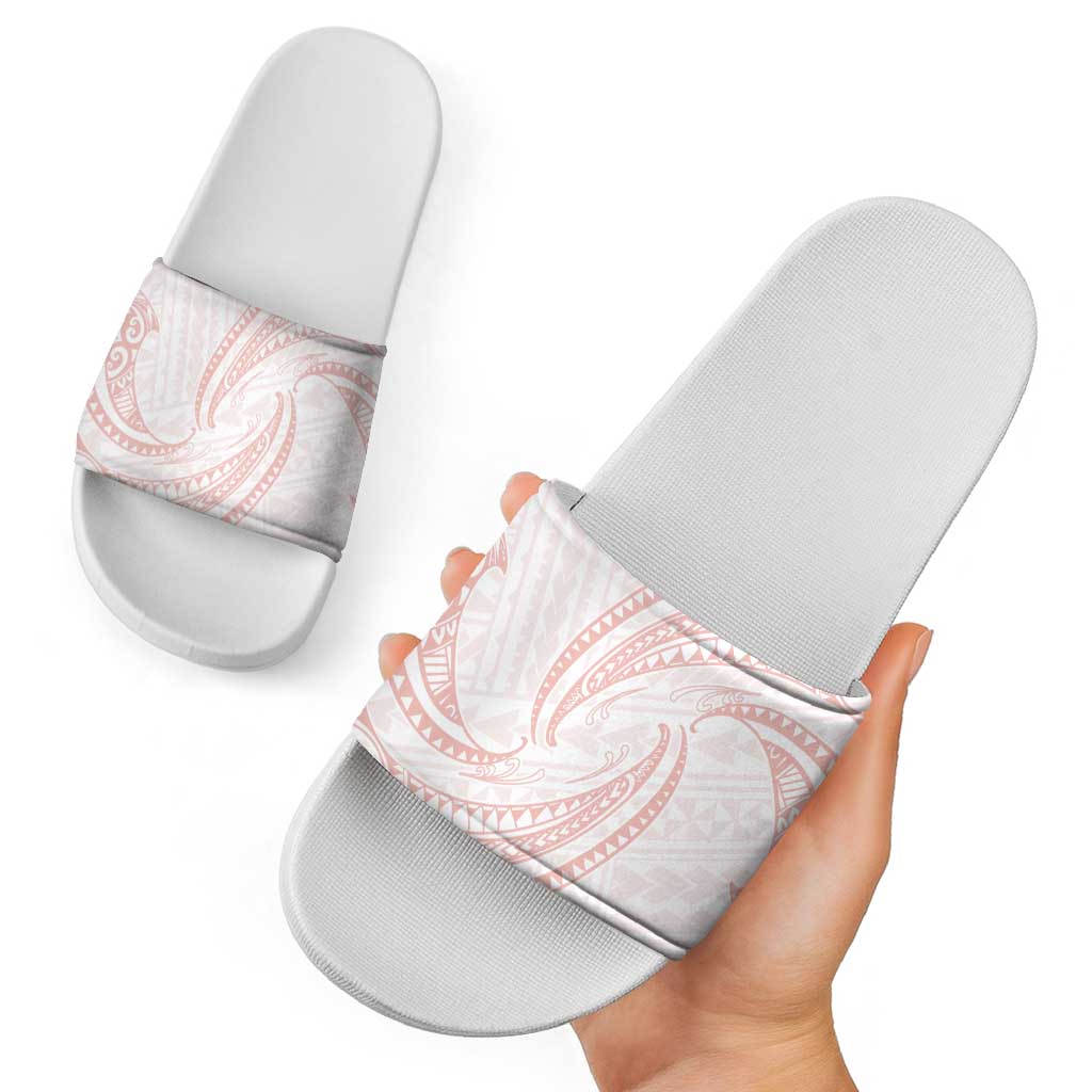 White Sunday Lotu Tamaiti Slide Sandals Polynesian Wave Pastel Blush - Polynesian Pride