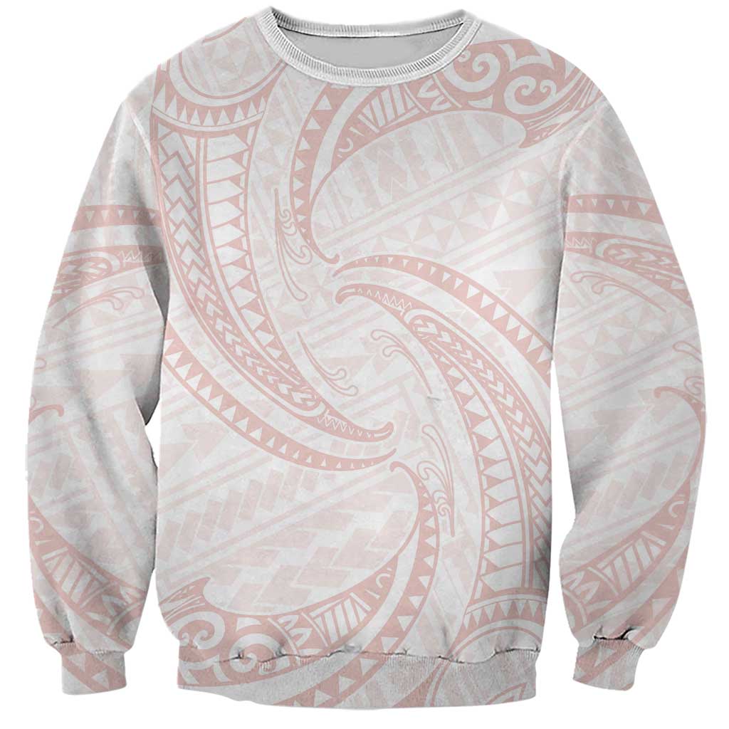 White Sunday Lotu Tamaiti Sweatshirt Polynesian Wave Pastel Blush - Polynesian Pride