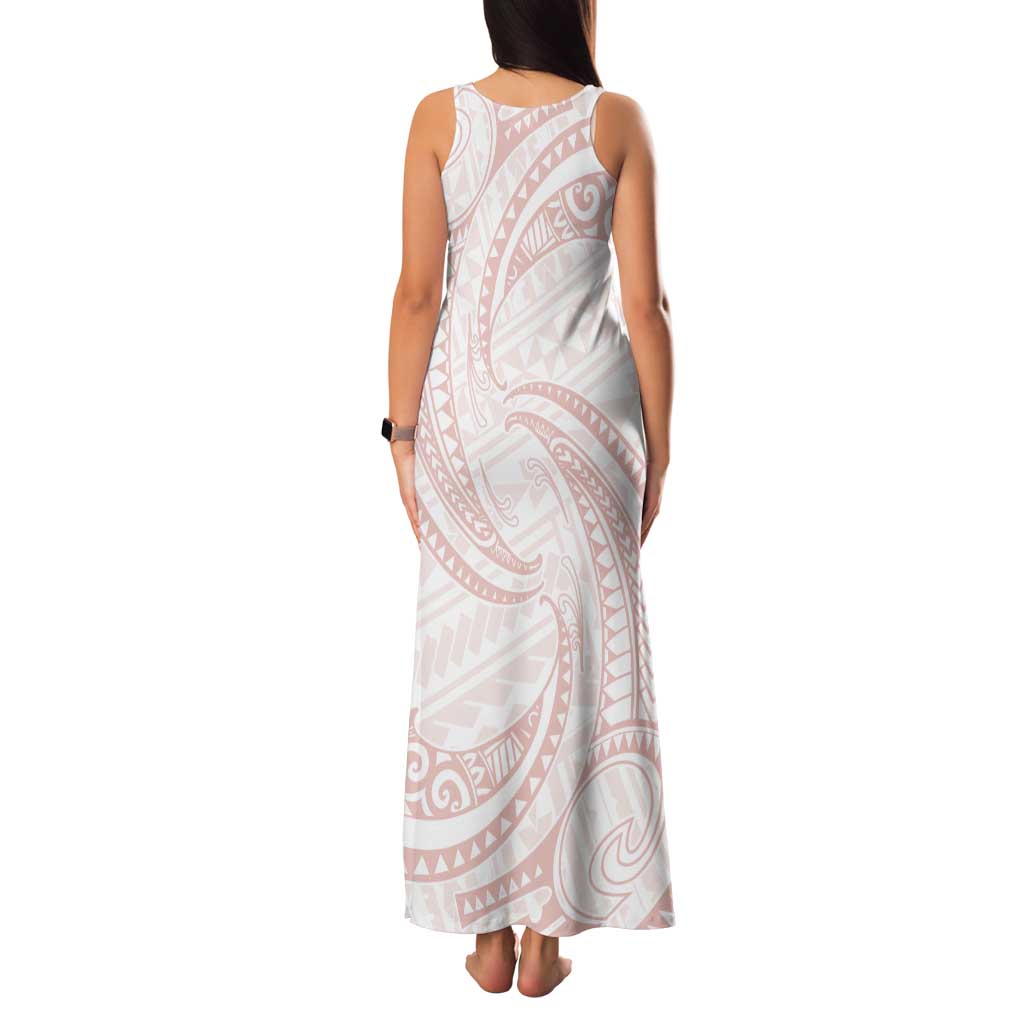White Sunday Lotu Tamaiti Tank Maxi Dress Polynesian Wave Pastel Blush - Polynesian Pride