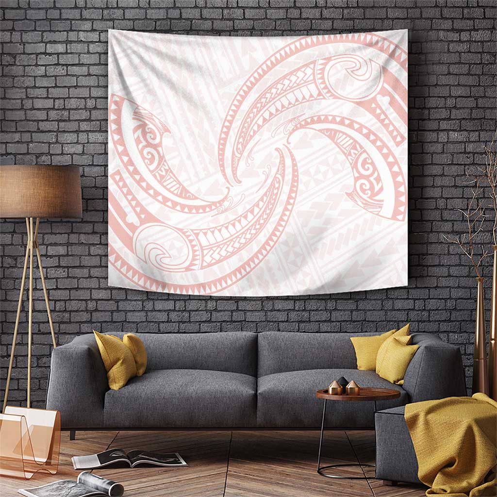 White Sunday Lotu Tamaiti Tapestry Polynesian Wave Pastel Blush - Polynesian Pride