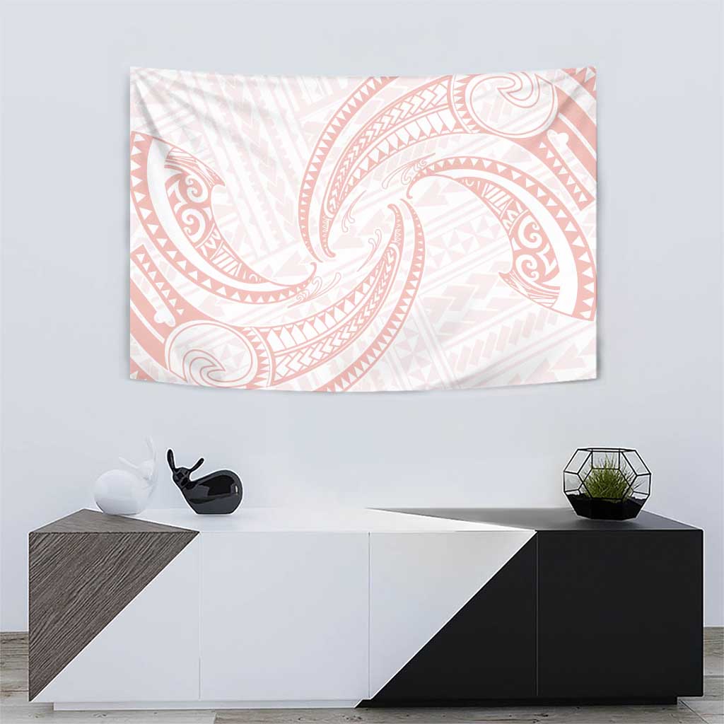 White Sunday Lotu Tamaiti Tapestry Polynesian Wave Pastel Blush - Polynesian Pride