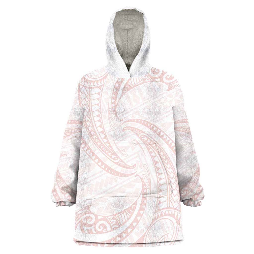 White Sunday Lotu Tamaiti Wearable Blanket Hoodie Polynesian Wave Pastel Blush - Polynesian Pride