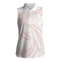 White Sunday Lotu Tamaiti Women Sleeveless Polo Shirt Polynesian Wave Pastel Blush - Polynesian Pride