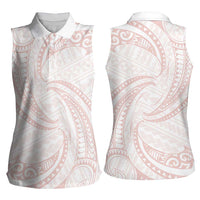 White Sunday Lotu Tamaiti Women Sleeveless Polo Shirt Polynesian Wave Pastel Blush - Polynesian Pride