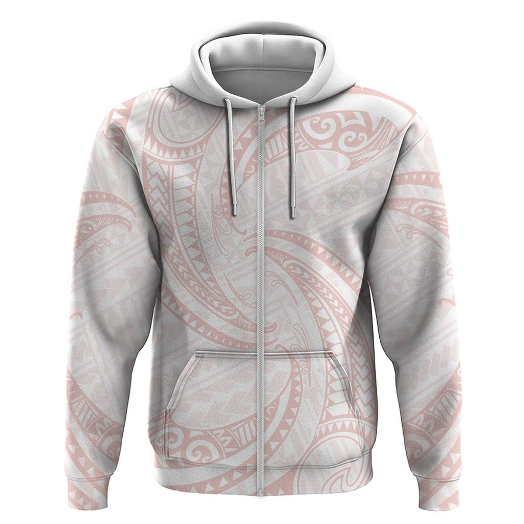 White Sunday Lotu Tamaiti Zip Hoodie Polynesian Wave Pastel Blush - Polynesian Pride