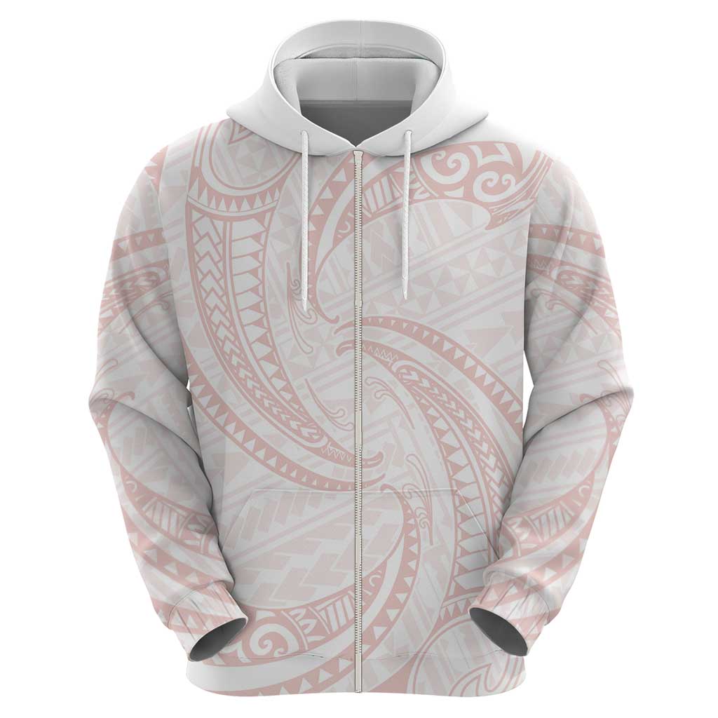 White Sunday Lotu Tamaiti Zip Hoodie Polynesian Wave Pastel Blush - Polynesian Pride
