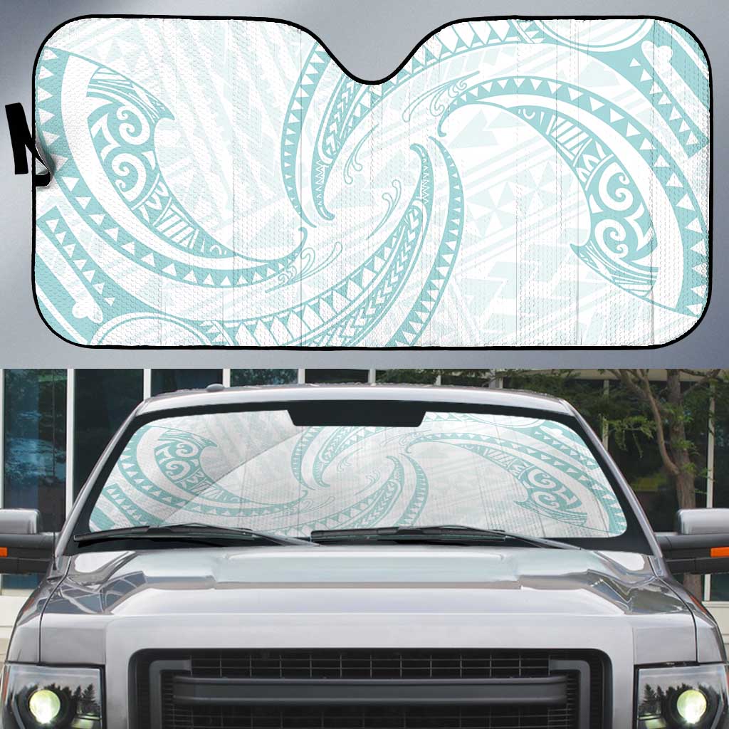 White Sunday Lotu Tamaiti Auto Sun Shade Polynesian Wave Pastel Cyan - Polynesian Pride