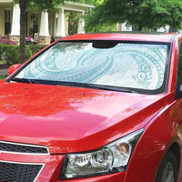 White Sunday Lotu Tamaiti Auto Sun Shade Polynesian Wave Pastel Cyan - Polynesian Pride