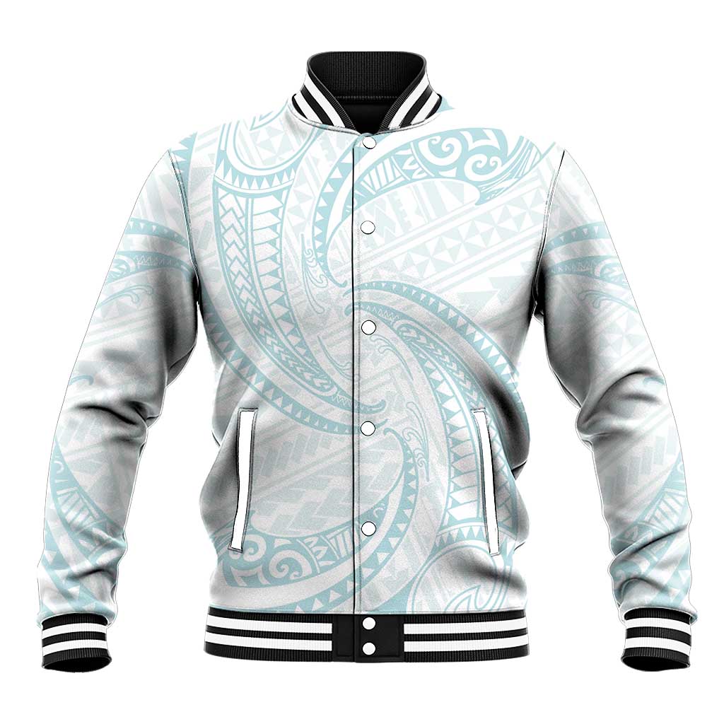 White Sunday Lotu Tamaiti Baseball Jacket Polynesian Wave Pastel Cyan - Polynesian Pride