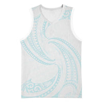 White Sunday Lotu Tamaiti Basketball Jersey Polynesian Wave Pastel Cyan - Polynesian Pride