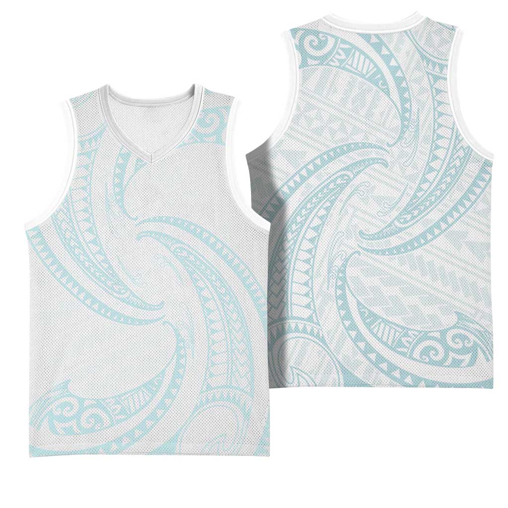 White Sunday Lotu Tamaiti Basketball Jersey Polynesian Wave Pastel Cyan - Polynesian Pride