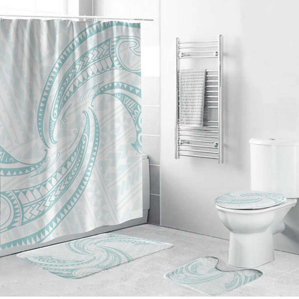 White Sunday Lotu Tamaiti Bathroom Set Polynesian Wave Pastel Cyan - Polynesian Pride