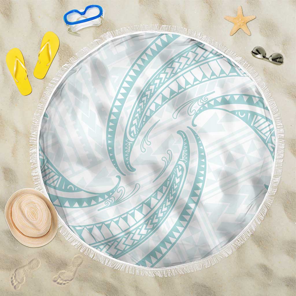 White Sunday Lotu Tamaiti Beach Blanket Polynesian Wave Pastel Cyan - Polynesian Pride