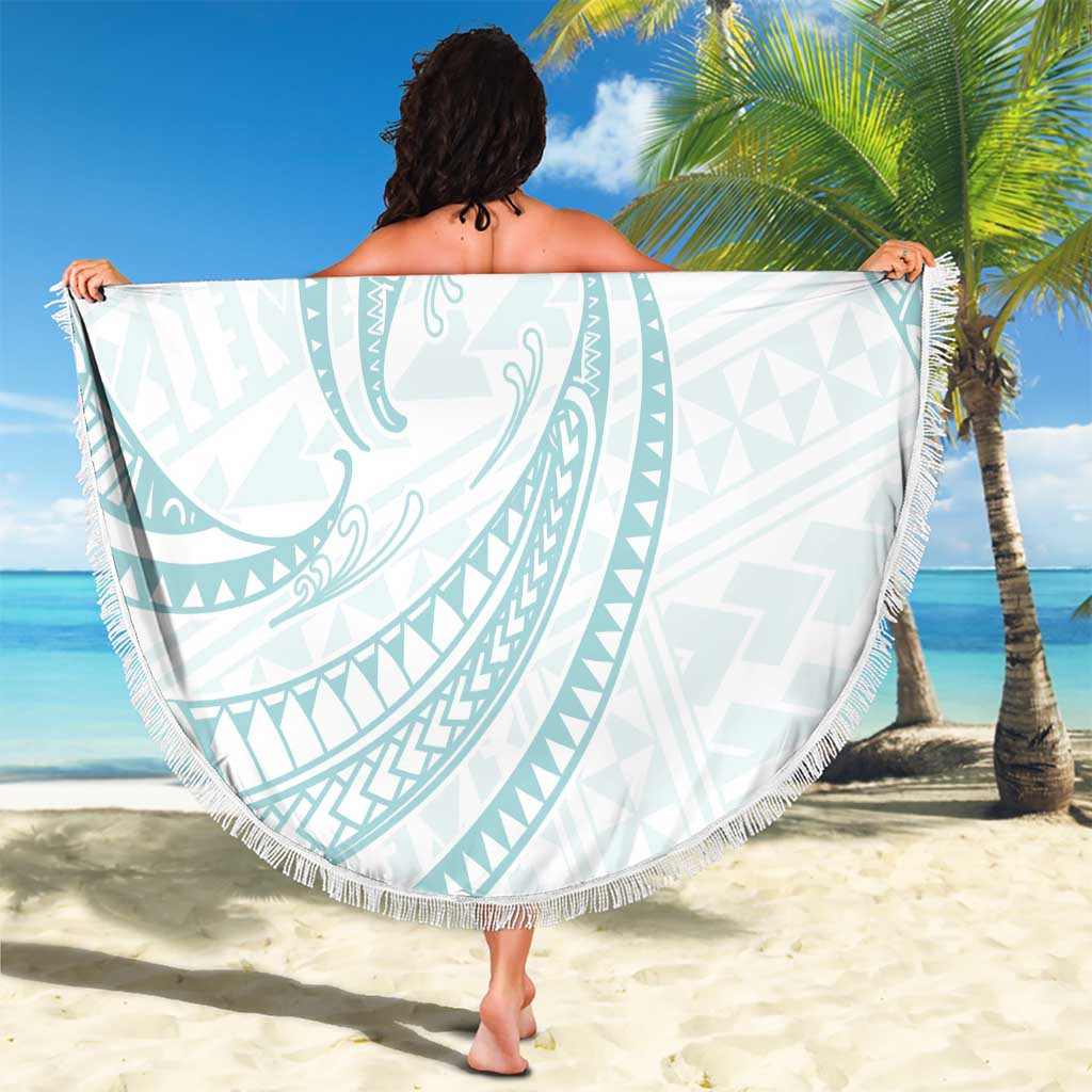 White Sunday Lotu Tamaiti Beach Blanket Polynesian Wave Pastel Cyan - Polynesian Pride