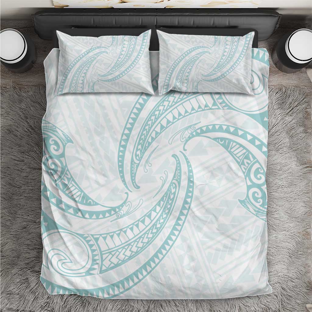 White Sunday Lotu Tamaiti Bedding Set Polynesian Wave Pastel Cyan - Polynesian Pride