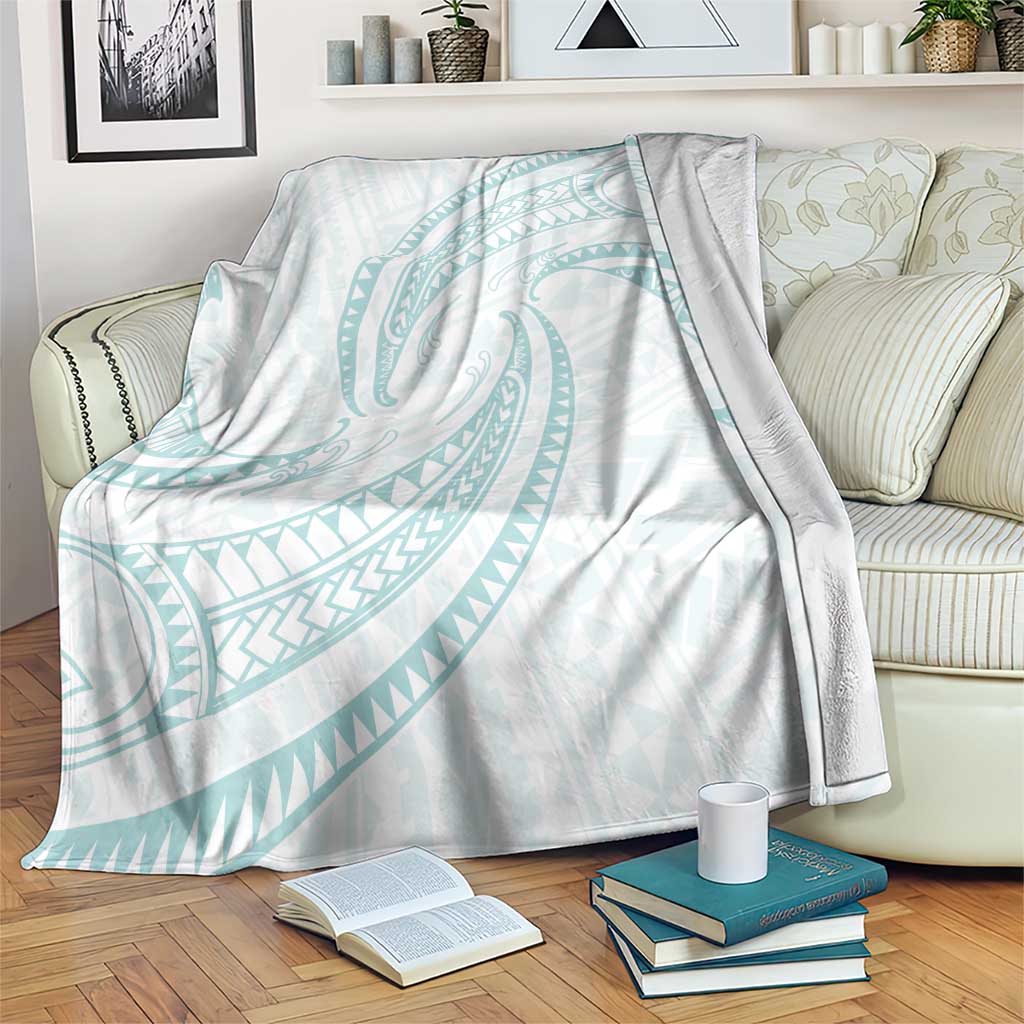 White Sunday Lotu Tamaiti Blanket Polynesian Wave Pastel Cyan - Polynesian Pride