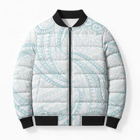 White Sunday Lotu Tamaiti Bomber Puffer Jacket Polynesian Wave Pastel Cyan - Polynesian Pride