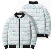 White Sunday Lotu Tamaiti Bomber Puffer Jacket Polynesian Wave Pastel Cyan - Polynesian Pride