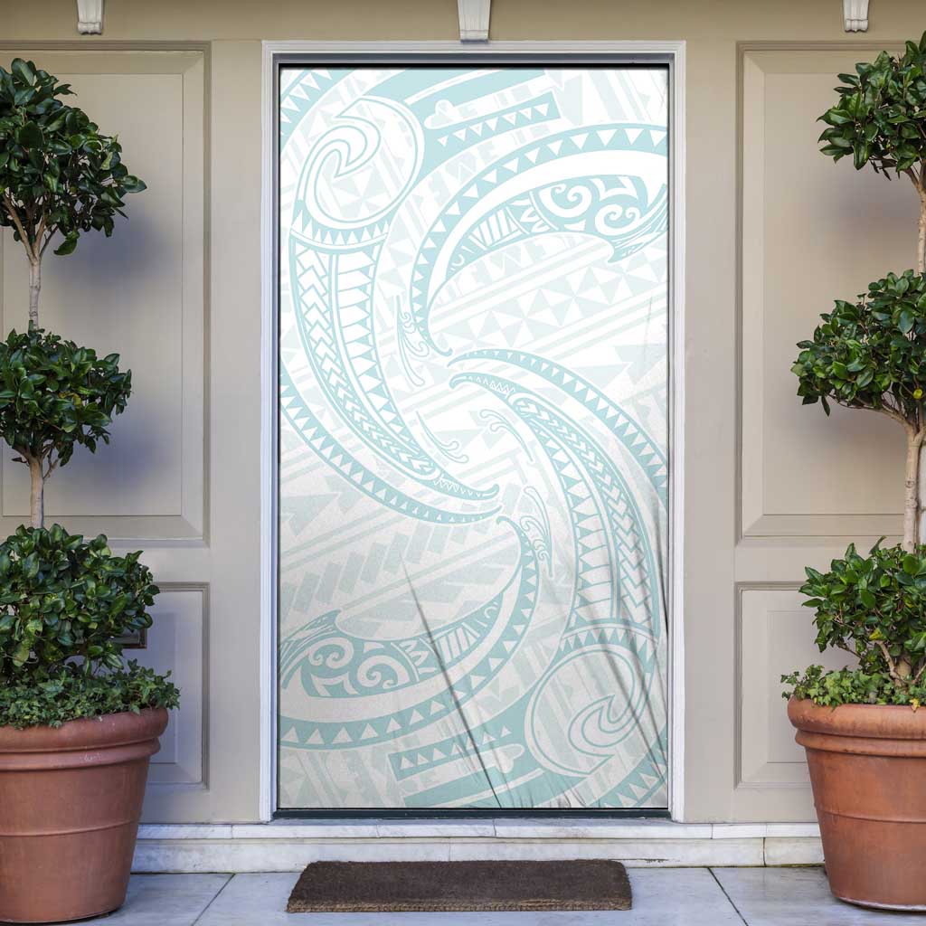 White Sunday Lotu Tamaiti Door Cover Polynesian Wave Pastel Cyan - Polynesian Pride