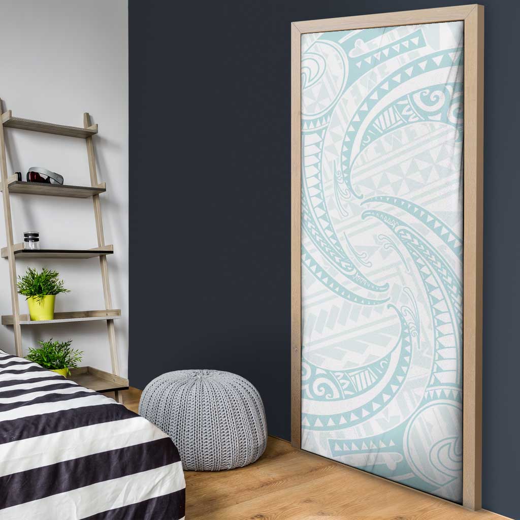 White Sunday Lotu Tamaiti Door Cover Polynesian Wave Pastel Cyan - Polynesian Pride