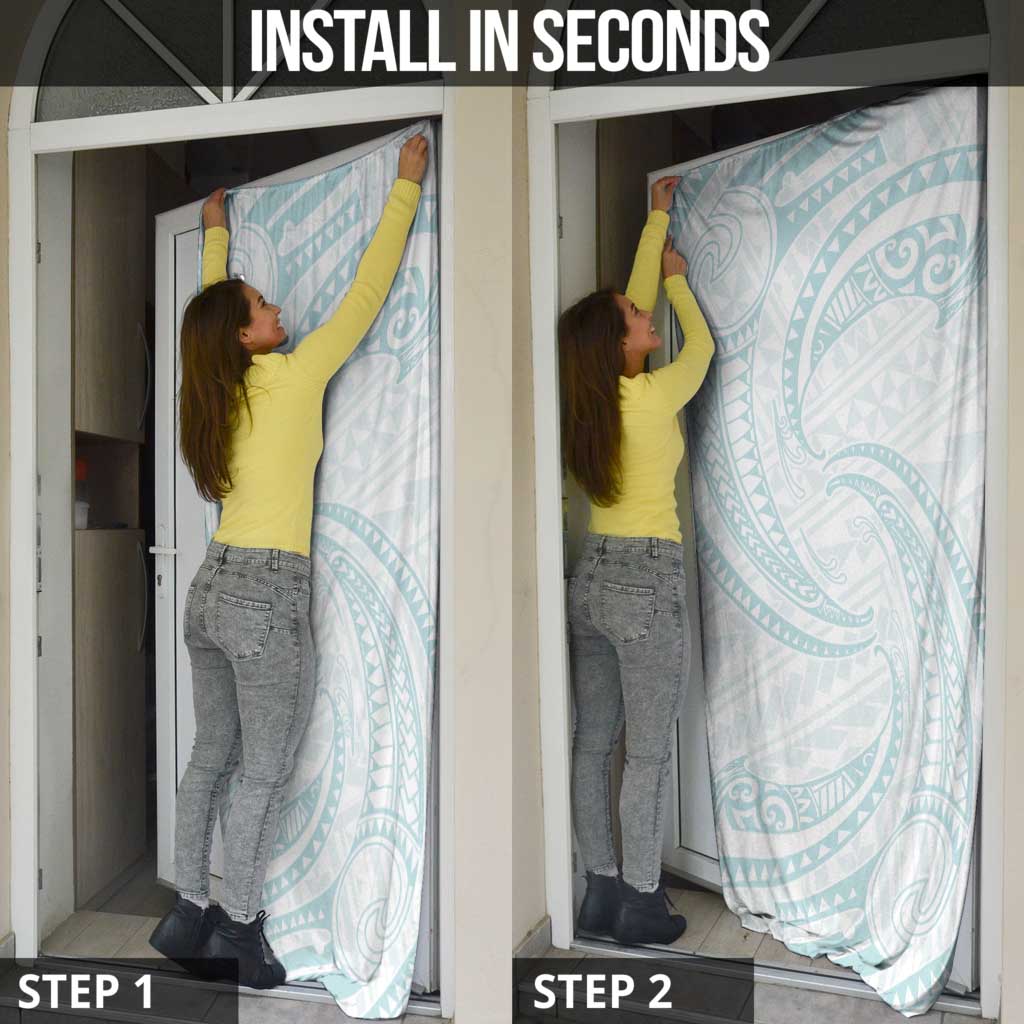 White Sunday Lotu Tamaiti Door Cover Polynesian Wave Pastel Cyan - Polynesian Pride