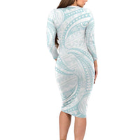 White Sunday Lotu Tamaiti Family Matching Long Sleeve Bodycon Dress and Hawaiian Shirt Polynesian Wave Pastel Cyan - Polynesian Pride