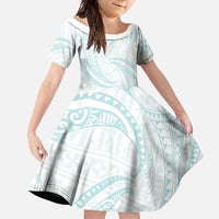 White Sunday Lotu Tamaiti Family Matching Mermaid Dress and Hawaiian Shirt Polynesian Wave Pastel Cyan - Polynesian Pride