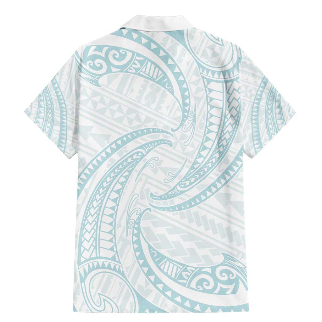White Sunday Lotu Tamaiti Family Matching Mermaid Dress and Hawaiian Shirt Polynesian Wave Pastel Cyan - Polynesian Pride