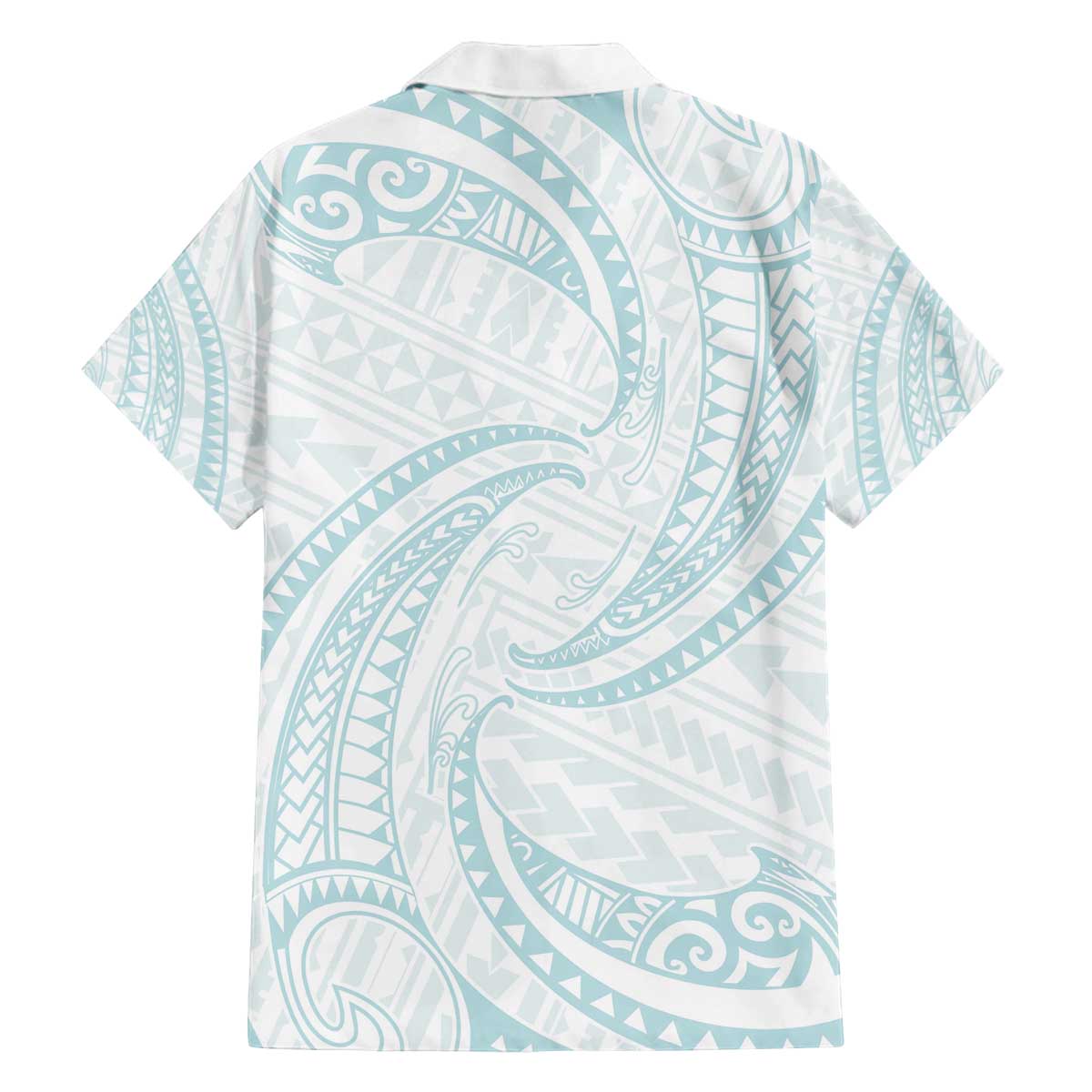 White Sunday Lotu Tamaiti Family Matching Off The Shoulder Long Sleeve Dress and Hawaiian Shirt Polynesian Wave Pastel Cyan - Polynesian Pride