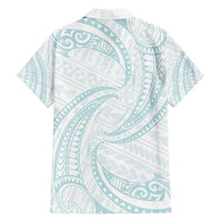 White Sunday Lotu Tamaiti Family Matching Off Shoulder Maxi Dress and Hawaiian Shirt Polynesian Wave Pastel Cyan - Polynesian Pride
