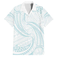 White Sunday Lotu Tamaiti Family Matching Off Shoulder Short Dress and Hawaiian Shirt Polynesian Wave Pastel Cyan - Polynesian Pride