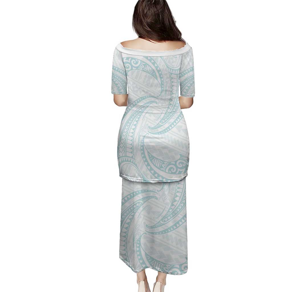 White Sunday Lotu Tamaiti Family Matching Puletasi and Hawaiian Shirt Polynesian Wave Pastel Cyan - Polynesian Pride