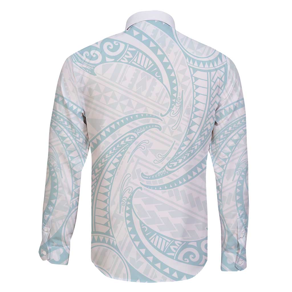 White Sunday Lotu Tamaiti Family Matching Short Sleeve Bodycon Dress and Hawaiian Shirt Polynesian Wave Pastel Cyan - Polynesian Pride