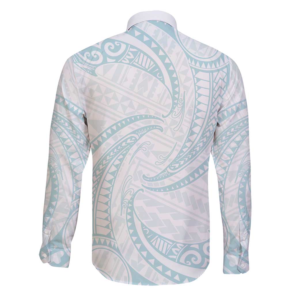 White Sunday Lotu Tamaiti Family Matching Summer Maxi Dress and Hawaiian Shirt Polynesian Wave Pastel Cyan - Polynesian Pride