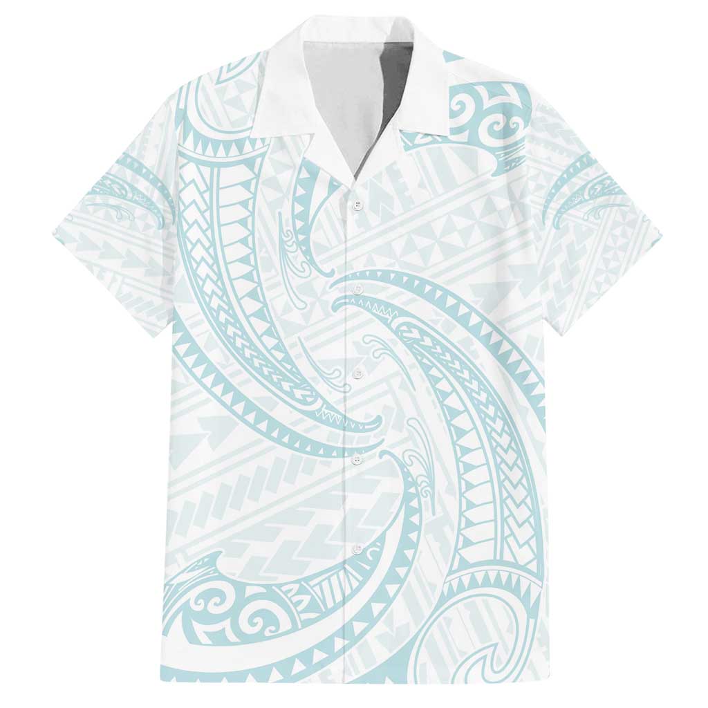 White Sunday Lotu Tamaiti Family Matching Tank Maxi Dress and Hawaiian Shirt Polynesian Wave Pastel Cyan - Polynesian Pride