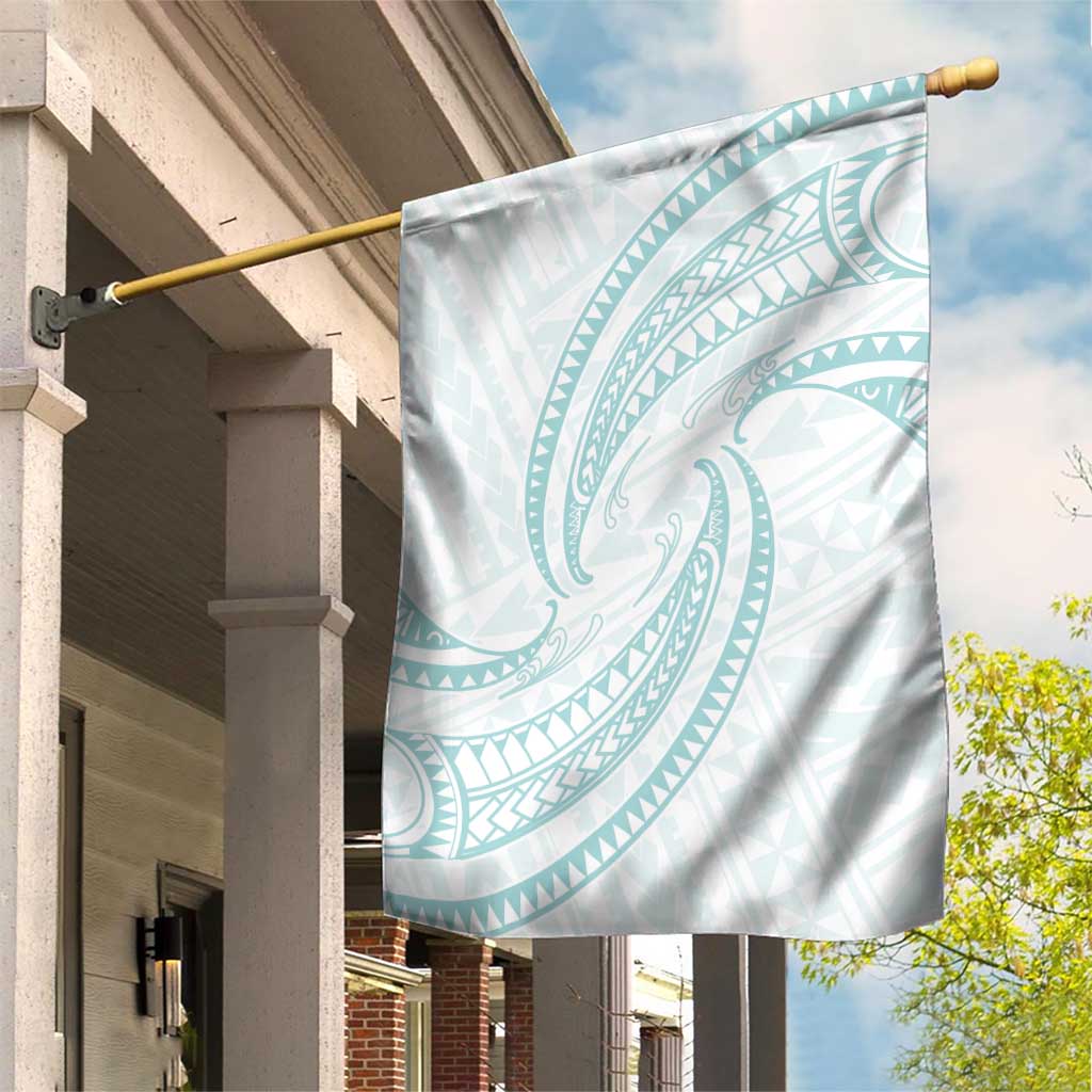 White Sunday Lotu Tamaiti Garden Flag Polynesian Wave Pastel Cyan - Polynesian Pride