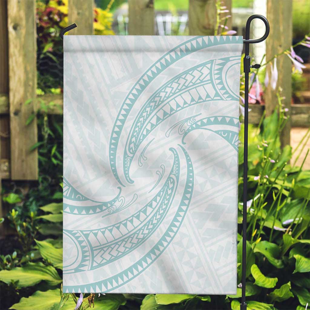 White Sunday Lotu Tamaiti Garden Flag Polynesian Wave Pastel Cyan - Polynesian Pride