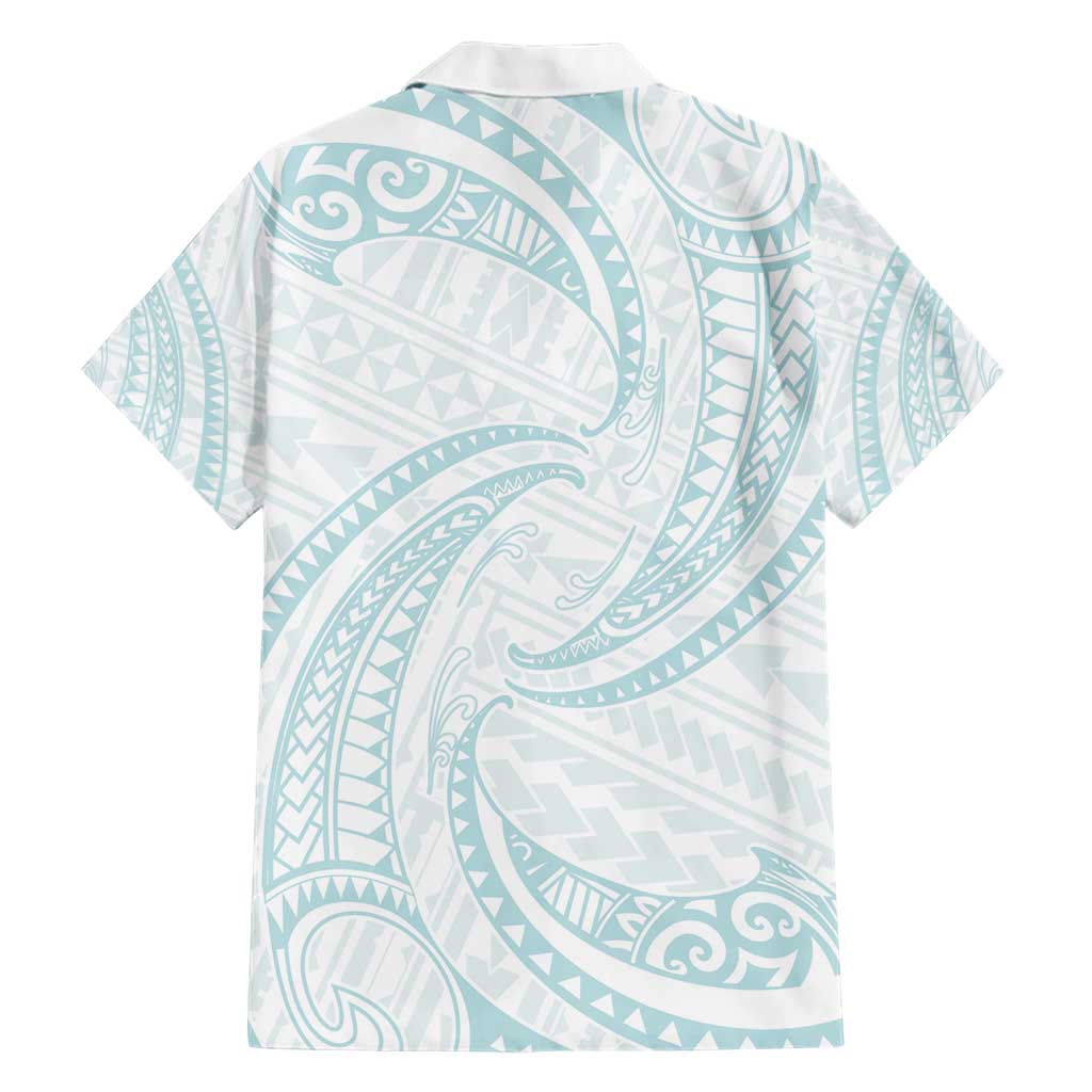 White Sunday Lotu Tamaiti Hawaiian Shirt Polynesian Wave Pastel Cyan - Polynesian Pride