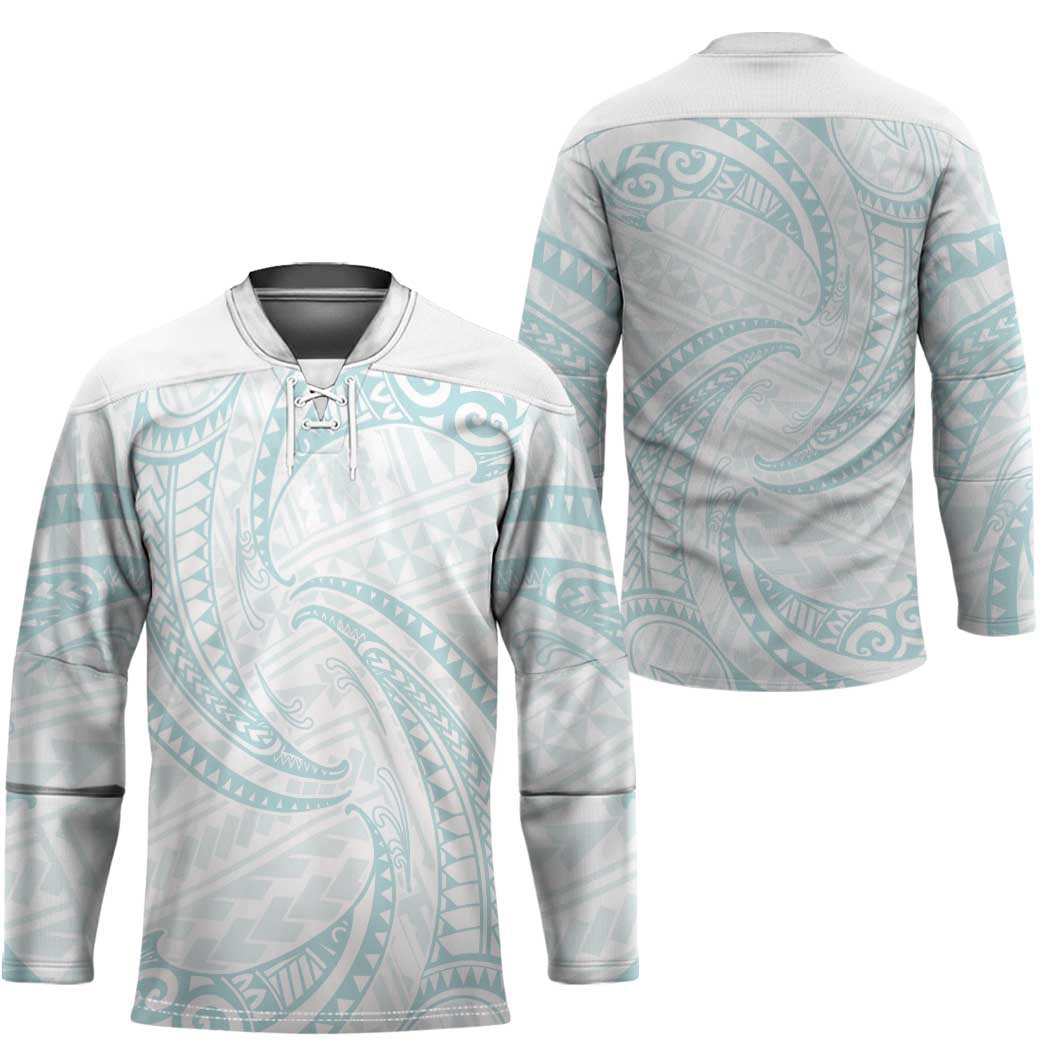 White Sunday Lotu Tamaiti Hockey Jersey Polynesian Wave Pastel Cyan LT9