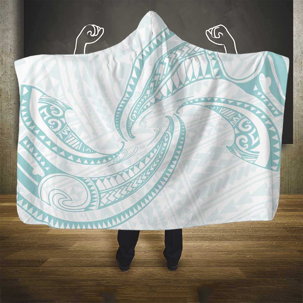 White Sunday Lotu Tamaiti Hooded Blanket Polynesian Wave Pastel Cyan - Polynesian Pride