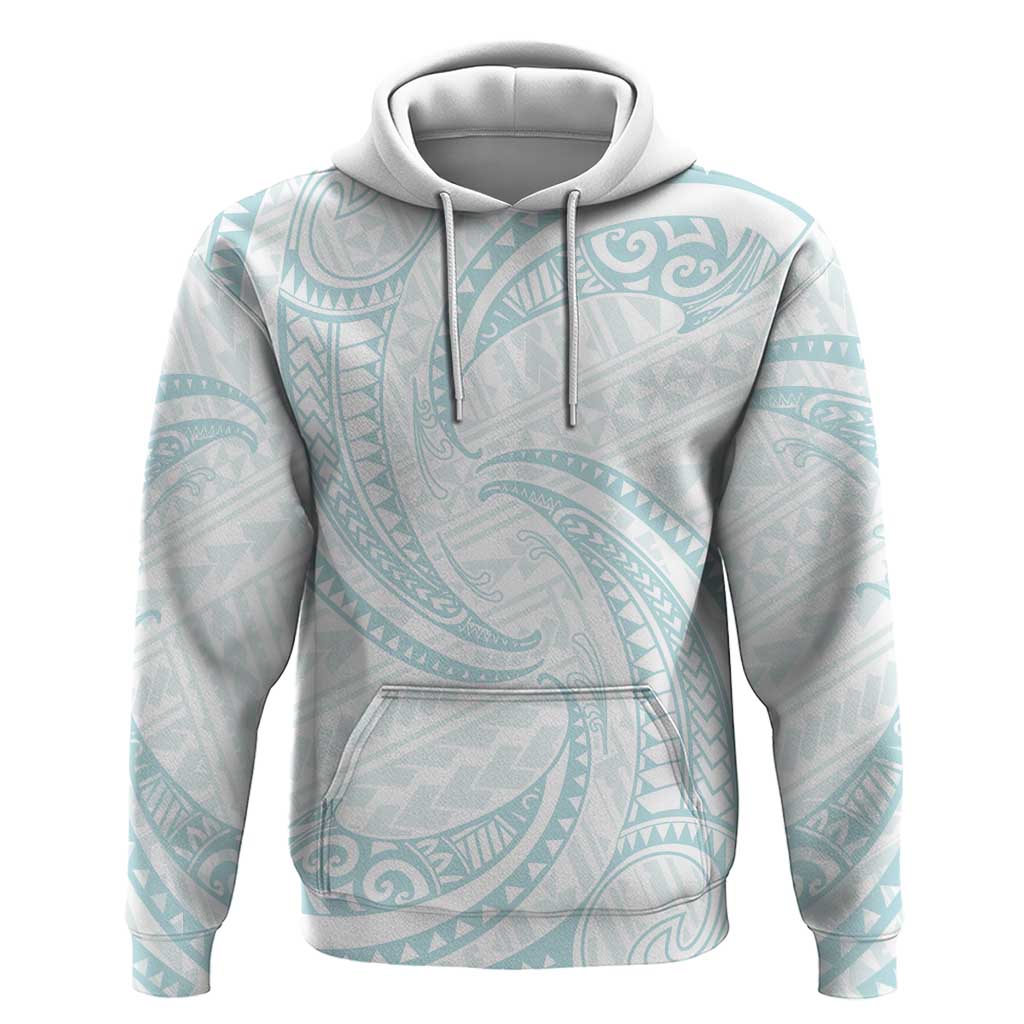 White Sunday Lotu Tamaiti Hoodie Polynesian Wave Pastel Cyan - Polynesian Pride
