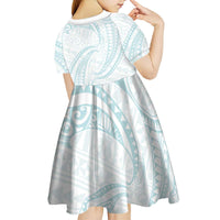 White Sunday Lotu Tamaiti Kid Short Sleeve Dress Polynesian Wave Pastel Cyan - Polynesian Pride