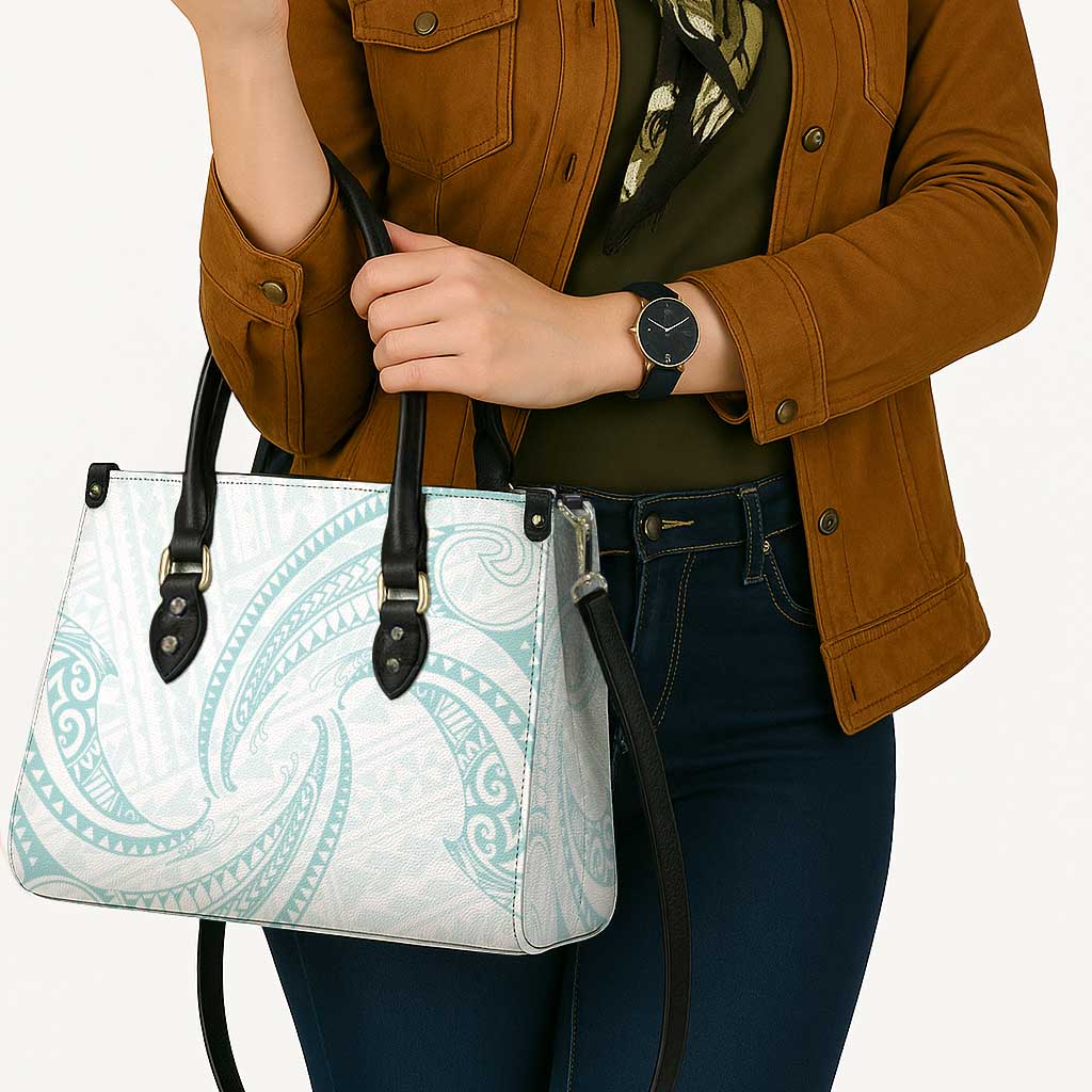 White Sunday Lotu Tamaiti Leather Bag Polynesian Wave Pastel Cyan - Polynesian Pride